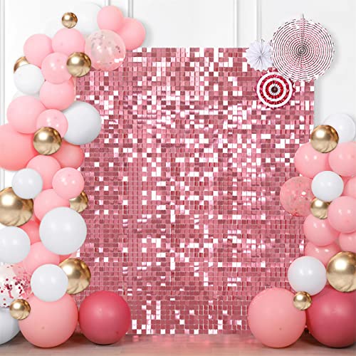 Square Shimmer Panels (Pack of 24) Sequin Shimmer Wall Backdrop Decoration Panels Glitter Bling Sequin Photo Backdrops for Birthday Anniversary Engagement Parties Decor Pink