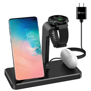 charger stand compatible with garmin instinct 2/d2 air x10/venu sq/forerunner 745/vivoactive 4/3 music/fenix 7s/7/7x/5/6/6s/6x/epix gen 2 watch charger 3 in 1 wireless charger station type c