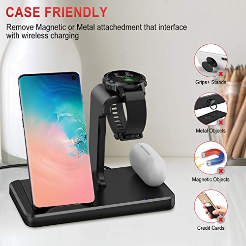 Charger Stand Compatible with Garmin Instinct 2/D2 Air X10/Venu Sq/Forerunner 745/Vivoactive 4/3 Music/Fenix 7S/7/7x/5/6/6S/6X/Epix Gen 2 Watch Charger 3 in 1 Wireless Charger Station Type C