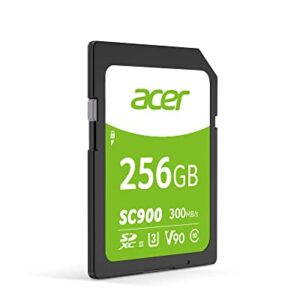 Acer SC900 256GB SDXC UHS-II Professional Digital SD Memory Card - C10, U3, V90, 4K, Full HD Video - Up to 300MB/s Read Speed for DSLR and Camera - BL.9BWWA.312