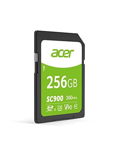 Acer SC900 256GB SDXC UHS-II Professional Digital SD Memory Card - C10, U3, V90, 4K, Full HD Video - Up to 300MB/s Read Speed for DSLR and Camera - BL.9BWWA.312