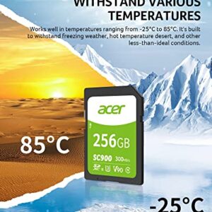 Acer SC900 256GB SDXC UHS-II Professional Digital SD Memory Card - C10, U3, V90, 4K, Full HD Video - Up to 300MB/s Read Speed for DSLR and Camera - BL.9BWWA.312
