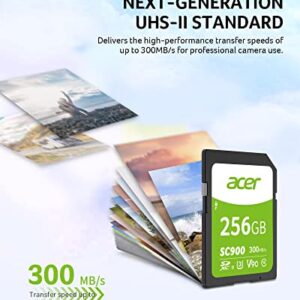 Acer SC900 256GB SDXC UHS-II Professional Digital SD Memory Card - C10, U3, V90, 4K, Full HD Video - Up to 300MB/s Read Speed for DSLR and Camera - BL.9BWWA.312