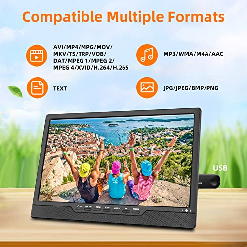 13.3inch Rechargeable Battery TV, Support/Car/Travel/Hurricane/Small ATSC Digital TV and Playback USB/AV in/HDMI in Port, Remote Control Function