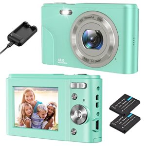 digital camera, humidier fhd 1080p 36mp 16x digital zoom mini vlogging video camera with battery charger, compact portable cameras point and shoot camera for kids,teens,beginners (green)