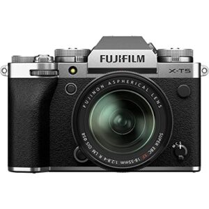 Fujifilm X-T5 Mirrorless Digital Camera with XF 18-55mm f/2.8-4 R LM OIS Lens Bundle, Includes: SanDisk 64GB Extreme PRO SDXC Memory Card, Spare Battery + More (6 Items) (Silver)