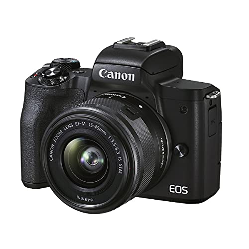 Canon EOS M50 Mark II Mirrorless Camera with EF-M 15-45mm f/3.5-6.3 is STM Lens, Black Bundle with Bag, 64GB SD Card, Filter Kit, Sling Strap, Cleaning Kit