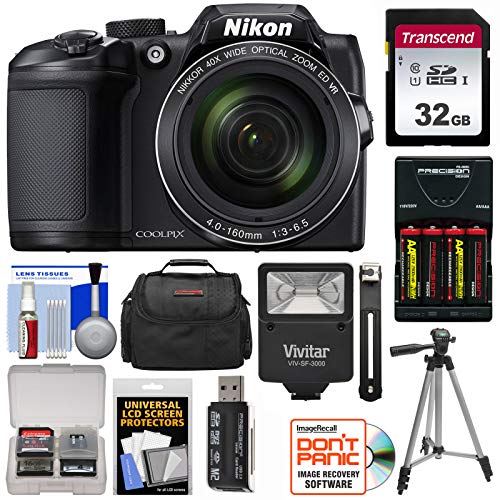 Nikon Coolpix B500 Wi-Fi Digital Camera (Black) with 32GB Card + Batteries & Charger + Case + Tripod + Flash Kit (Renewed)