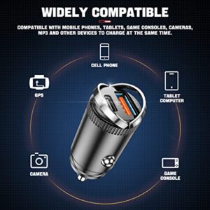 USB C 60W Car Charger Fast Charge, 30W PD& 30W QC3.0 Fast Charge with Metal Body, Flush Fit Pull Ring Charge Adapter Universal for iPhone 13/13 Pro/12/12 Pro Max/XS/XR, Samsung Galaxy, Car Accessories