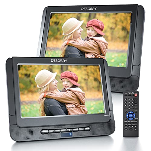 10'' Car DVD Player Dual Screen DESOBRY Portable DVD Players for Car with HD Transmission 5-Hour Rechargeable Battery Headrest DVD Player Suport USB TF Card All Region Free Last Memory Function