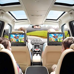 10'' Car DVD Player Dual Screen DESOBRY Portable DVD Players for Car with HD Transmission 5-Hour Rechargeable Battery Headrest DVD Player Suport USB TF Card All Region Free Last Memory Function