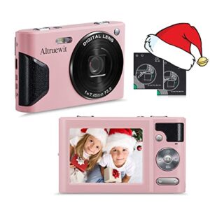 48mp kids digital camera for girls, childrens, teens, adults, 4-15 years old beginners with 16x zoom 4k compact digital video camera mini students camera with macro -altruewit (pink)