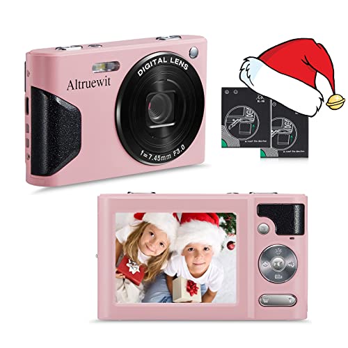 48MP Kids Digital Camera for Girls, Childrens, Teens, Adults, 4-15 Years Old Beginners with 16X Zoom 4K Compact Digital Video Camera Mini Students Camera with Macro -Altruewit (Pink)