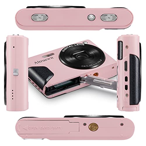 48MP Kids Digital Camera for Girls, Childrens, Teens, Adults, 4-15 Years Old Beginners with 16X Zoom 4K Compact Digital Video Camera Mini Students Camera with Macro -Altruewit (Pink)