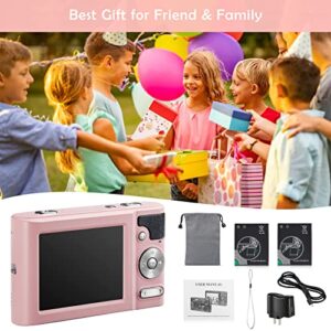 48MP Kids Digital Camera for Girls, Childrens, Teens, Adults, 4-15 Years Old Beginners with 16X Zoom 4K Compact Digital Video Camera Mini Students Camera with Macro -Altruewit (Pink)