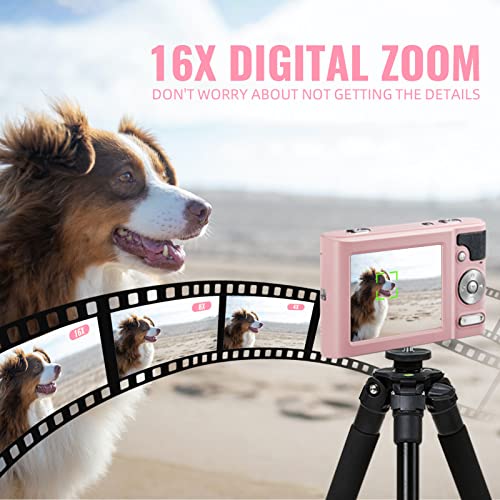 48MP Kids Digital Camera for Girls, Childrens, Teens, Adults, 4-15 Years Old Beginners with 16X Zoom 4K Compact Digital Video Camera Mini Students Camera with Macro -Altruewit (Pink)