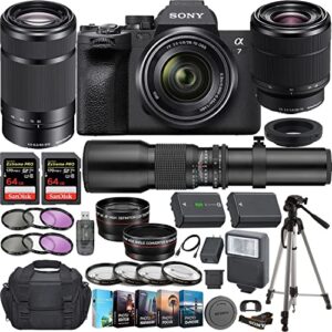 Camera Bundle for Sony a7 IV Mirrorless Camera with FE 28-70mm f/3.5-5.6 OSS, E 55-210mm f/4.5-6.3 OSS, 500mm f/8.0 Manual Focus Lens + Accessories (Renewed)