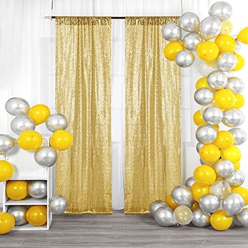 BEDDEB Gold Sequin Backdrop Curtain, 2PCS 2FTx8FT Glitter Backdrop Curtain for Christmas, Birthday, Wedding, Party Decoration