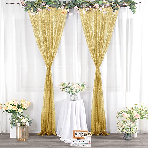 BEDDEB Gold Sequin Backdrop Curtain, 2PCS 2FTx8FT Glitter Backdrop Curtain for Christmas, Birthday, Wedding, Party Decoration