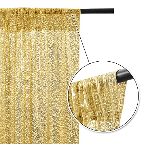 BEDDEB Gold Sequin Backdrop Curtain, 2PCS 2FTx8FT Glitter Backdrop Curtain for Christmas, Birthday, Wedding, Party Decoration