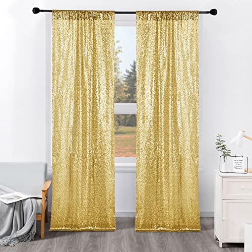 BEDDEB Gold Sequin Backdrop Curtain, 2PCS 2FTx8FT Glitter Backdrop Curtain for Christmas, Birthday, Wedding, Party Decoration