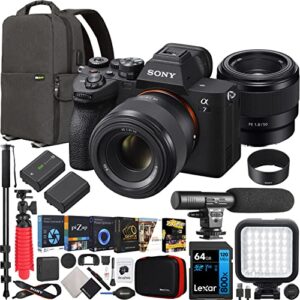 sony a7 iv full frame mirrorless camera body with fe 50mm f1.8 full frame e-mount lens ilce-7m4/b + sel50f18f bundle with deco gear photography backpack + monopod + 2 battery, led and kit accessories