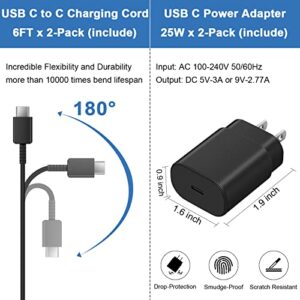 Type C Charger 2-Pack, 25W Super Fast Charger Type C Charging Block for Samsung Galaxy S23/S22/S22 Ultra/S21/S21+/S20/S20+/S10E/Note 20 Ultra/Note 10/Z Fold 3 with 6FT C to C Android Charger Cable