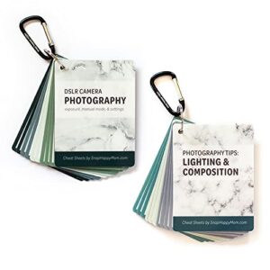 photography cheat sheet cards (set of 2 decks) – dslr camera photography and composition/lighting sets – plastic reference cards | snap happy mom (classic)