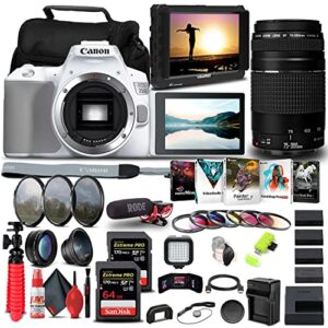 canon eos 250d / rebel sl3 dslr camera (body only) + (white) canon ef 75-300mm f/4-5.6 iii lens (6473a003) + 4k monitor + pro mic + 2 x 64gb memory card + color filter kit + more (renewed)