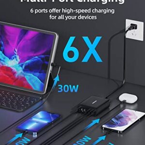 USB C Charger, Rocoren 100W 6 Port PD3.0 QC4.0 PPS USB C Charging Station, Multiport with 3 USB-C+3 USB-A, Portable PD Fast USB C Wall Charger for MacBook Air, iPhone 14/13/12 Pro Max, iPad, Samsung