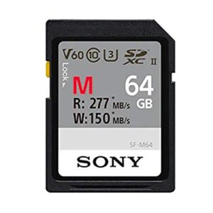 sony m series sdxc uhs-ii card 64gb, v60, cl10, u3, max r277mb/s, w150mb/s (sf-m64/t2), black