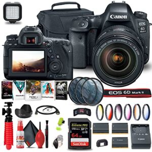 canon eos 6d mark ii dslr camera with 24-105mm f/4l ii lens (1897c009) + 64gb card + color filter kit + case + filter kit + corel photo software + 2 x lpe6 battery + card reader + more (renewed)