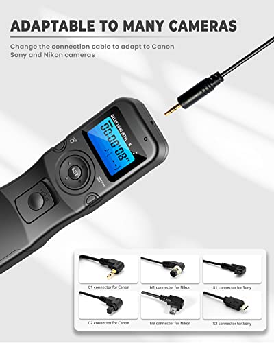 Digital Timer Remote Shutter Release Trigger Intervalometer for Canon EOS Rebel T6 T7 80D 70D 60D 60Da 77D T7i T6i T6s SL2 SL1 T5 T3 T5i T4i T3i T2i EOS R M6 M5 Cameras…