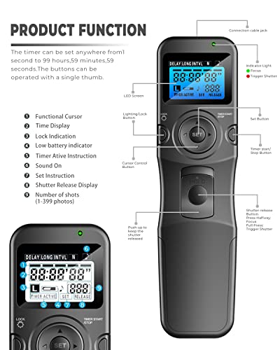 Digital Timer Remote Shutter Release Trigger Intervalometer for Canon EOS Rebel T6 T7 80D 70D 60D 60Da 77D T7i T6i T6s SL2 SL1 T5 T3 T5i T4i T3i T2i EOS R M6 M5 Cameras…