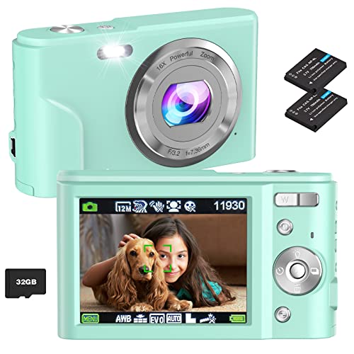 Digital Camera, Bofypoo Autofocus Kids Vlogging Camera FHD 1080P 48MP with 32GB Memory Card, 16X Zoom Point and Shoot Digital Camera, Compact Camera for Teens,Beginners