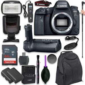 canon eos 6d mark ii digital slr camera body – wi-fi enabled with pro camera battery grip, professional ttl flash, deluxe backpack, universal timer remote control, spare lp-e6 battery (16 items)