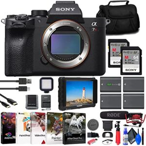 sony a7r iva mirrorless camera (ilce7rm4a/b) + 4k monitor + rode videomic + 2 x 64gb memory card + bag + 3 x np-fz100 compatible battery + card reader + led light + corel photo software + more