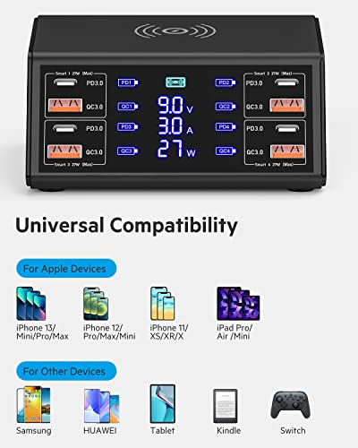 LMAIVE USB Charging Station, 100W Charging Station, 8-Ports Charging Station for Multiple Devices, Multi USB Charger Station, USB C Charging Station Compatible with iPhone, iPad, Samsung, Huawei