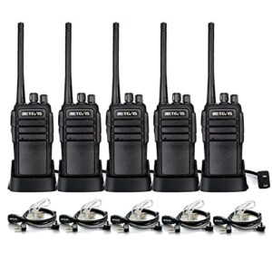 case of 5,retevis rt21 walkie talkies for adults long range, handfree rugged two way radio with earpiece for commercial construction warehouse security 2 way radios