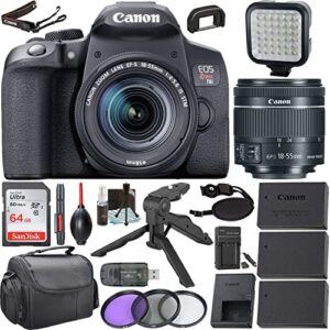 camera bundle for canon eos rebel t8i dslr camera with ef-s 18-55mm f/4-5.6 is stm lens and accessories pack (64gb, handheld tripod, extra batteries, and more)