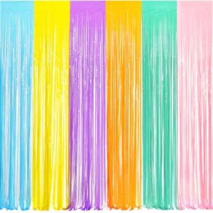 braveshine glitter tinsel foil fringe curtains – 2pcs 3.2×8.2ft pastel rainbow photo backdrop for sweet birthday baby shower unicorn mermaid kids candy donut ice cream easter bunny party decorations