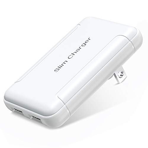 Charger Block, OKRAY 5v/3a Dual USB Wall Charger with Foldable Plug Flat Portable 2 USB-A Ports Phone Charger Fast Charging Blocks Power Adapter Compatible iPhone 11/XS/XR/iPad, Samsung Galaxy (White)