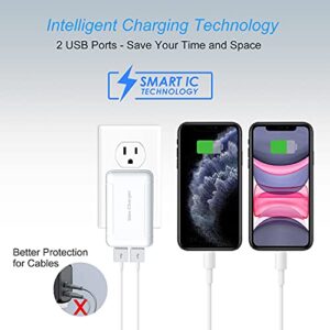 Charger Block, OKRAY 5v/3a Dual USB Wall Charger with Foldable Plug Flat Portable 2 USB-A Ports Phone Charger Fast Charging Blocks Power Adapter Compatible iPhone 11/XS/XR/iPad, Samsung Galaxy (White)