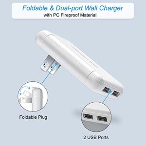 Charger Block, OKRAY 5v/3a Dual USB Wall Charger with Foldable Plug Flat Portable 2 USB-A Ports Phone Charger Fast Charging Blocks Power Adapter Compatible iPhone 11/XS/XR/iPad, Samsung Galaxy (White)