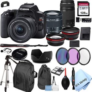 rebel sl3 dslr camera with 18-55mm f/4-5.6 is stm zoom lens + 75-300mm f/4-5.6 iii lens + 128gb card, filters, 2x telephoto lens, hd wide angle lens, hood, lens pouch, and more (28pcs)