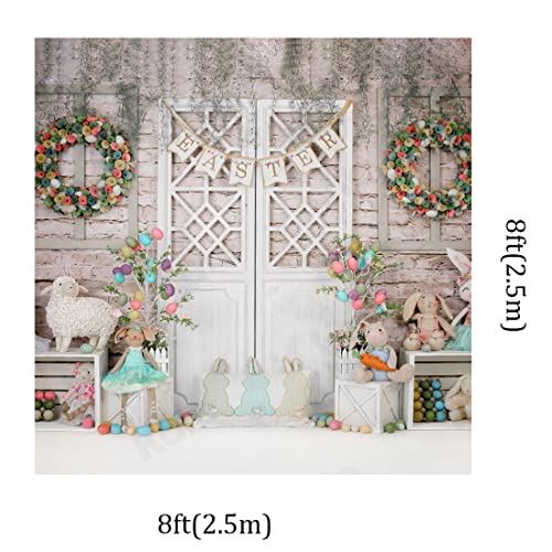 Kate 8x8ft Happy Easter Day Photography Backdrops Colorful Eggs Cute Rabbit Toy Photographic Background Retro Wall White Door Baby Shower Newborn Shooting Backdrop