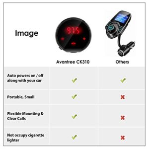 Avantree CK310 Bluetooth FM Transmitter for Car, Wireless Radio Adapter Hands Free Car kit with Magic Tape, Auto Power On Off with Car, Rechargeable Or USB Wired, Stereo Receiver for Music Call, 7H