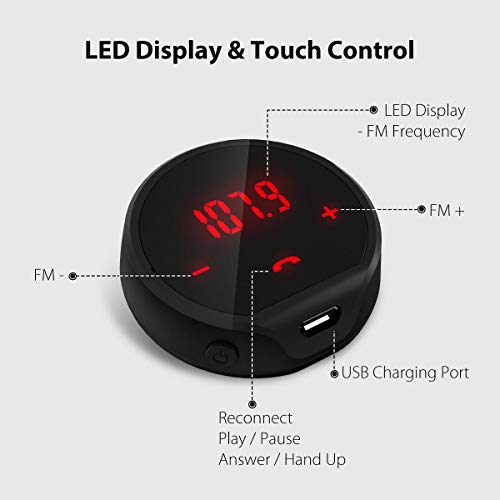 Avantree CK310 Bluetooth FM Transmitter for Car, Wireless Radio Adapter Hands Free Car kit with Magic Tape, Auto Power On Off with Car, Rechargeable Or USB Wired, Stereo Receiver for Music Call, 7H