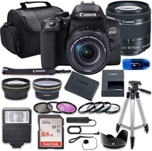 canon eos 850d (rebel t8i) dslr camera bundle with 18-55mm stm lens + 64gb high speed memory card + accessory kit