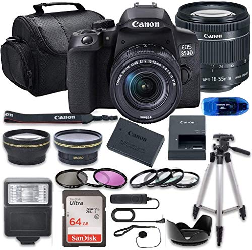 Canon EOS 850D (Rebel T8i) DSLR Camera Bundle with 18-55mm STM Lens + 64GB High Speed Memory Card + Accessory Kit